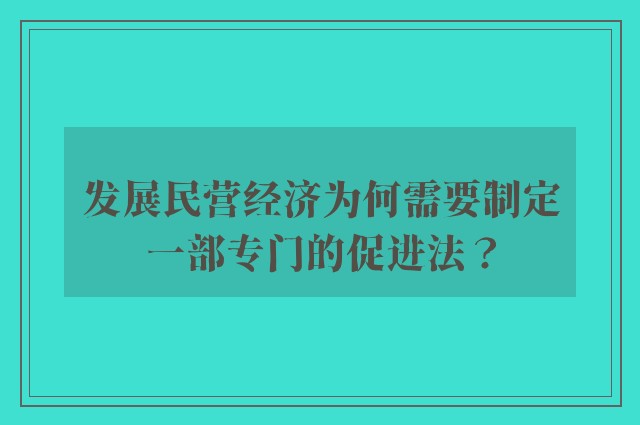 发展民营经济为何需要制定一部专门的促进法？