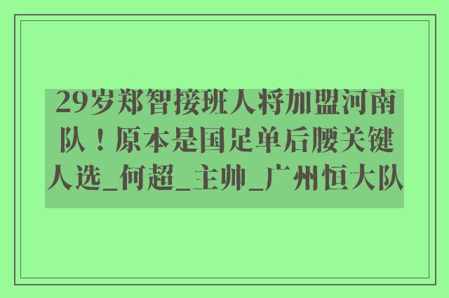 29岁郑智接班人将加盟河南队！原本是国足单后腰关键人选_何超_主帅_广州恒大队