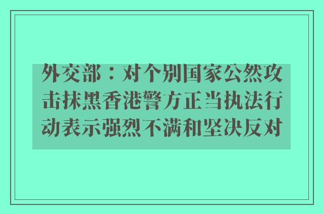 外交部：对个别国家公然攻击抹黑香港警方正当执法行动表示强烈不满和坚决反对