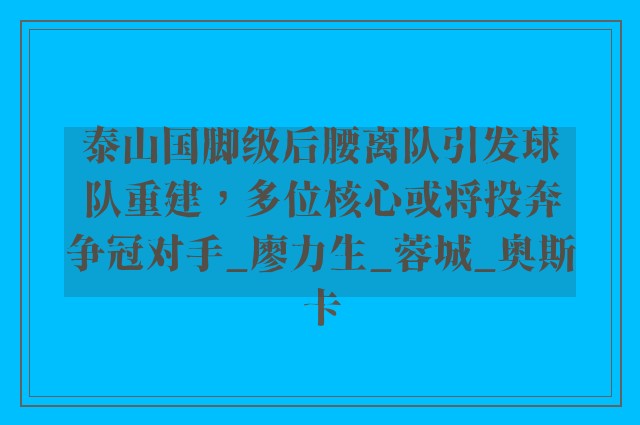 泰山国脚级后腰离队引发球队重建，多位核心或将投奔争冠对手_廖力生_蓉城_奥斯卡