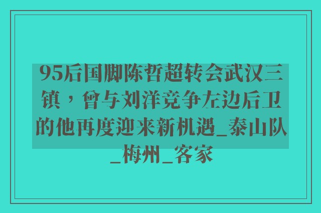 95后国脚陈哲超转会武汉三镇，曾与刘洋竞争左边后卫的他再度迎来新机遇_泰山队_梅州_客家