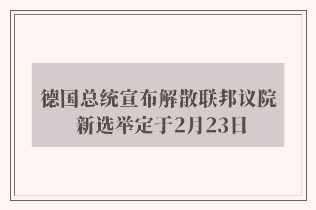 德国总统宣布解散联邦议院 新选举定于2月23日