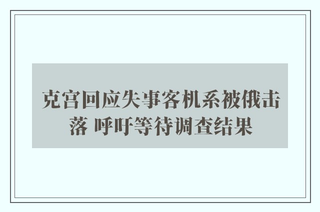 克宫回应失事客机系被俄击落 呼吁等待调查结果