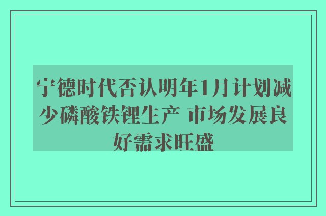 宁德时代否认明年1月计划减少磷酸铁锂生产 市场发展良好需求旺盛