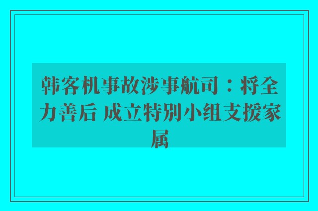 韩客机事故涉事航司：将全力善后 成立特别小组支援家属