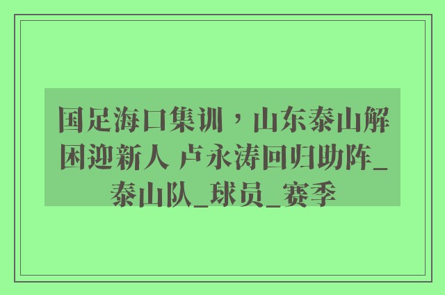 国足海口集训，山东泰山解困迎新人 卢永涛回归助阵_泰山队_球员_赛季