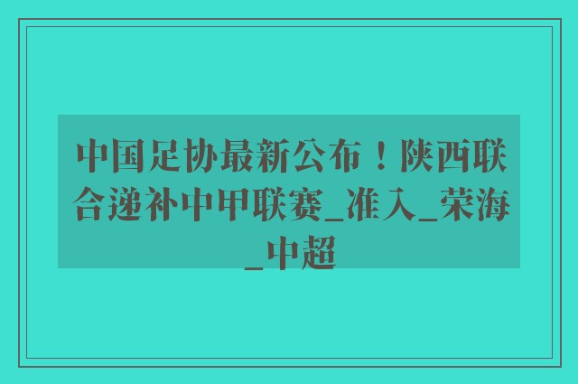 中国足协最新公布！陕西联合递补中甲联赛_准入_荣海_中超