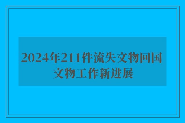 2024年211件流失文物回国 文物工作新进展