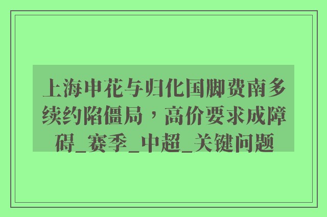 上海申花与归化国脚费南多续约陷僵局，高价要求成障碍_赛季_中超_关键问题