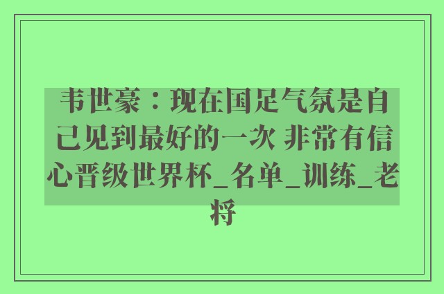 韦世豪：现在国足气氛是自己见到最好的一次 非常有信心晋级世界杯_名单_训练_老将