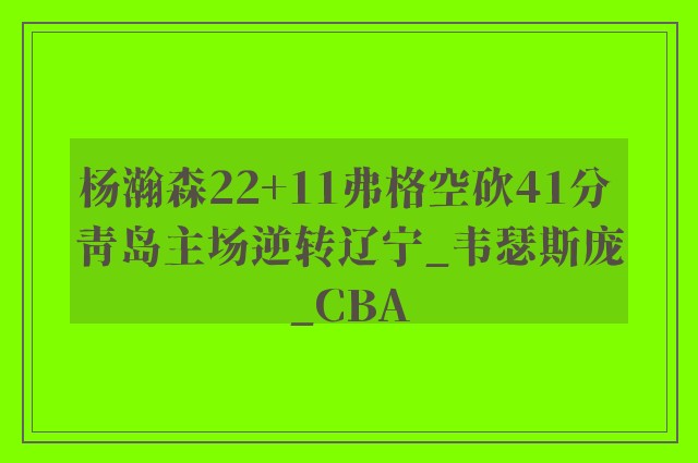 杨瀚森22+11弗格空砍41分 青岛主场逆转辽宁_韦瑟斯庞_CBA