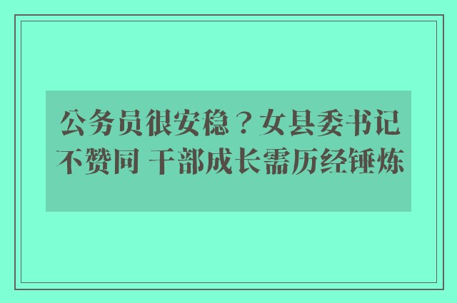 公务员很安稳？女县委书记不赞同 干部成长需历经锤炼