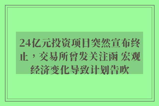 24亿元投资项目突然宣布终止，交易所曾发关注函 宏观经济变化导致计划告吹