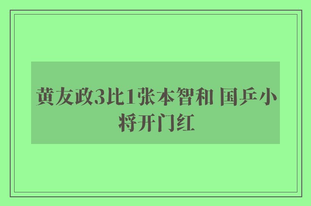 黄友政3比1张本智和 国乒小将开门红