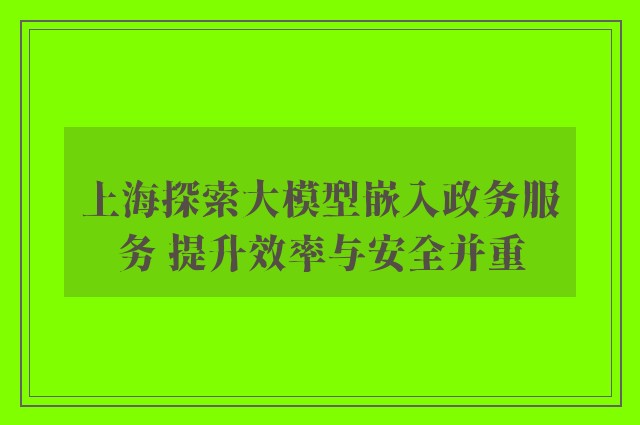 上海探索大模型嵌入政务服务 提升效率与安全并重