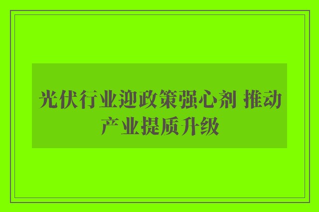 光伏行业迎政策强心剂 推动产业提质升级