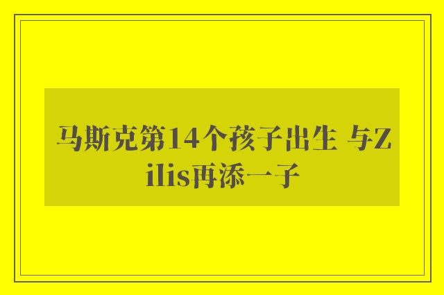 马斯克第14个孩子出生 与Zilis再添一子